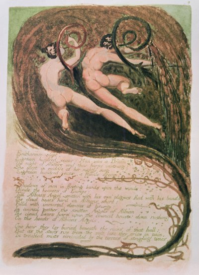 Avrupa Bir Kehanet; Entharmon uyudu, Mildews Blighting Ears of Corn, c.1794 (kabartma gravür, wc) by William Blake