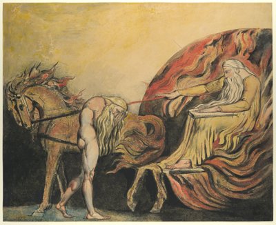 Tanrı Yargılayan Adam, c.1795 (kalem, mürekkep ve sulu boya ile renkli gravür) by William Blake