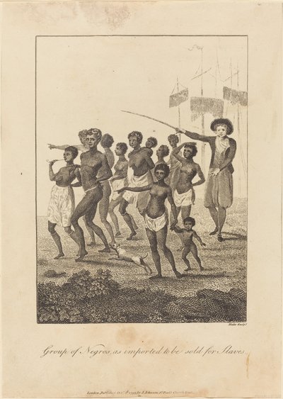 Köleler için satılmak üzere ithal edilen bir grup siyah insan, 1793. by William Blake