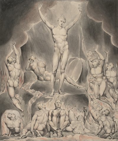Milton'ın "Kayıp Cennet"in 1. Çizimi: Şeytan Lejyonlarını Çağırıyor by William Blake