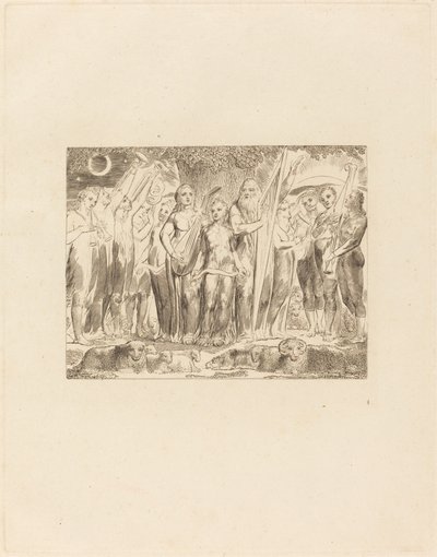 İş ve Ailesi Refahına Döndü, 1825. by William Blake