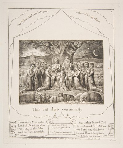 Eyüp ve Ailesi, 1825-26 Eyüp Kitabının Resimlerinden. by William Blake
