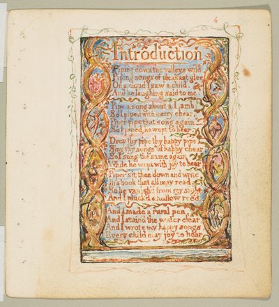 Masumiyet Şarkıları: Giriş, yak. 1825. by William Blake