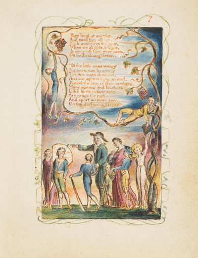Masumiyet ve Deneyim Şarkıları: The Ecchoing Green ikinci plaka, yakl. 1825. by William Blake