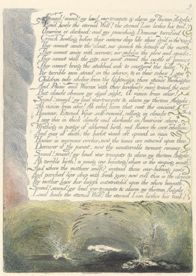 'Ses! Ses! gürültülü savaş trompetlerim...', 'Amerika: Bir Kehanet'ten 11. plaka by William Blake