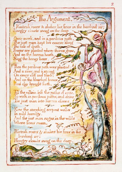 'Cennet ve Cehennemin Evliliği'nden Argüman, illüstrasyon ve metin, c.1790-3 (kabartma gravürü kalem ve wc ile tamamlandı) by William Blake