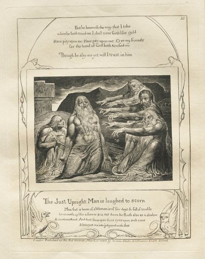 Eyüp Kitabı: Pl. 10, Adil Doğru Adam Küçümsemeye Güldü by William Blake