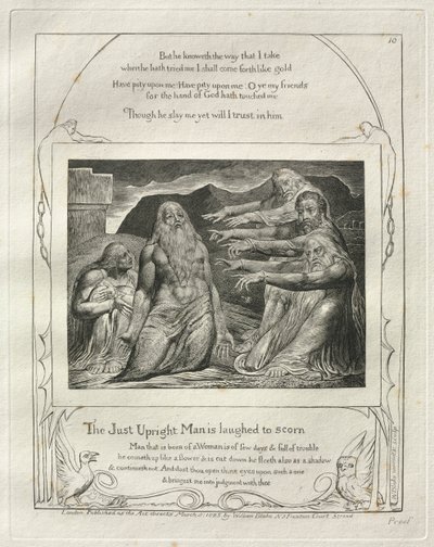 Eyüp Kitabı: Pl. 10, Just Upright Man küçümsemek için güldü by William Blake