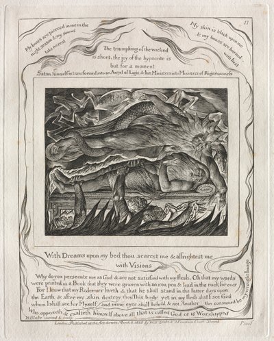 Eyüp Kitabı: Pl. 11, Yatağımda rüyalarla beni korkutur ve korkutursun / Vizyonlarla by William Blake