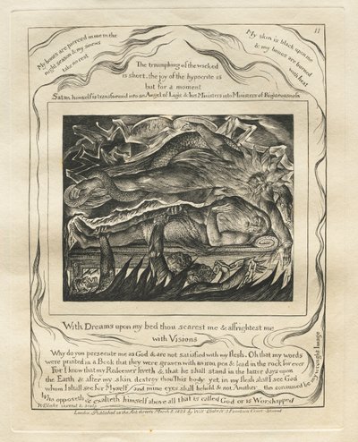 Eyüp Kitabı: Pl. 11, Yatağımda rüyalarla beni korkutur ve korkutursun / Vizyonlarla by William Blake