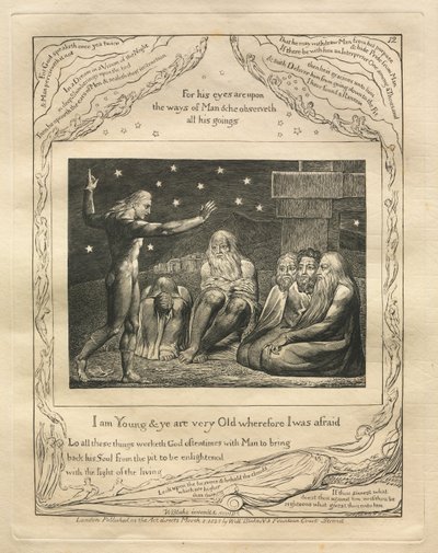 Eyüp Kitabı: Pl. 12, Ben gencim ve siz çok yaşlısınız, bu yüzden korktum, 1825. by William Blake