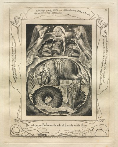 Eyüp Kitabı: Pl. 15, işte şimdi seninle yaptığım Behemot by William Blake