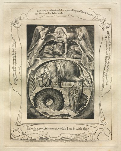 Eyüp Kitabı: Pl. 15, işte şimdi seninle yaptığım Behemot, 1825. by William Blake