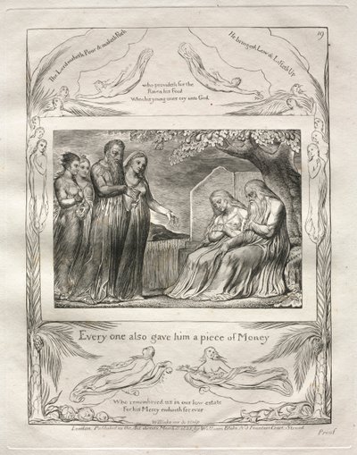 Eyüp Kitabı: Pl. 19, Herkes ona bir parça Para da verdi, 1825. by William Blake