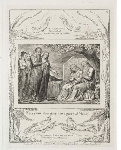 Eyüp Kitabı: Pl. 19, Herkes ona bir parça para da verdi. by William Blake