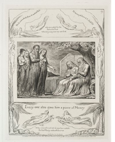 Eyüp Kitabı: Pl. 19, Herkes ona bir parça para da verdi, 1825. by William Blake