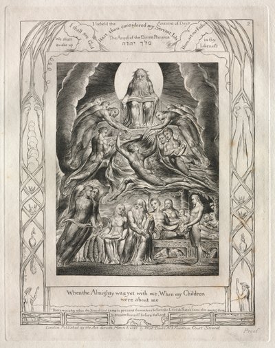 Eyüp Kitabı: Pl. 2, Yüce Tanrı henüz benimleyken, Çocuklarım..., 1825. by William Blake