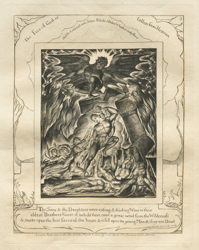 Eyüp Kitabı: Pl. 3, Oğulların ve Kızların Şarap yiyip içiyorlardı..., 1825. by William Blake