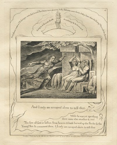 Eyüp Kitabı: Pl. 4 Ve ben yalnız sana söylemek için kaçtım by William Blake