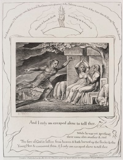 Eyüp Kitabı: Pl. 4 ve ben sadece sana söylemek için kaçtım, 1825. by William Blake