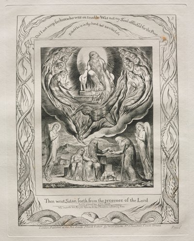 Eyüp Kitabı: Pl. 5, Sonra Şeytan Rabbin huzurundan çıktı by William Blake