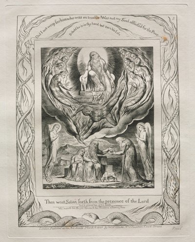 Eyüp Kitabı: Pl. 5, Sonra Şeytan Rabbin huzurundan çıktı, 1825. by William Blake