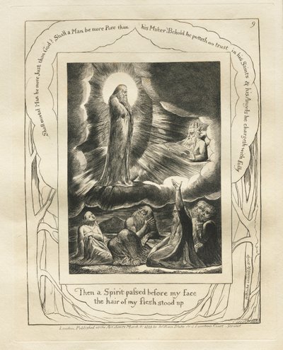 Eyüp Kitabı: Pl. 9, Sonra bir Ruh yüzümün önünden geçti, etimin kılları ayağa kalktı, 1825. by William Blake