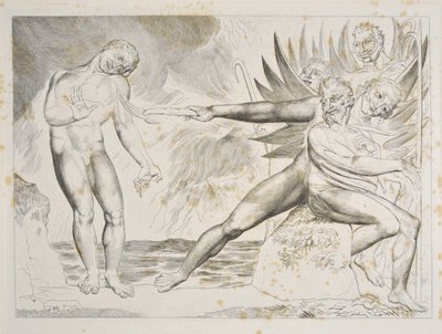 Yolsuz Yetkililer Çemberi: Ciampolo Cehennemi'ne eziyet eden Şeytanlar, Canto XXII, Dante Alighieri'nin 'İlahi Komedya' illüstrasyonu, c.1827-38 (gravür) by William Blake