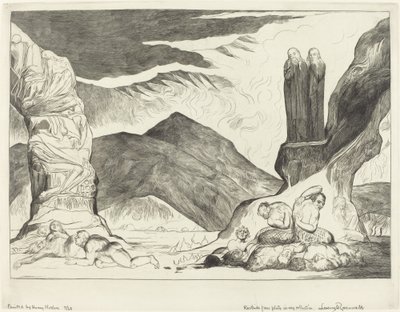 Yanlışlayıcılar Çemberi; Dante ve Virgil Kokudan Burunlarını Kapatıyorlar by William Blake