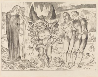 Hırsızlar Çemberi; Agnolo Brunelleschi Altı Ayaklı Yılan Tarafından Saldırıya Uğradı by William Blake