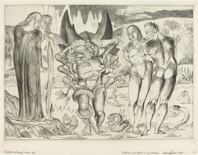 Hırsızlar Çemberi, Agnolo Brunelleschi, Altı Ayaklı Yılan Tarafından Saldırıya Uğradı, 1827. by William Blake