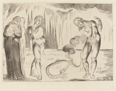 Hırsızlar Çemberi; Buoso Donati Yılan Tarafından Saldırıya Uğradı by William Blake