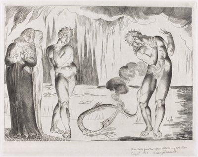 Hırsızlar Çemberi; Buoso Donati Yılan Tarafından Saldırıya Uğradı by William Blake