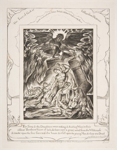 Jobs Oğullarının Yıkımı, 1825-26 tarihli Eyüp Kitabının Resimlerinden. by William Blake