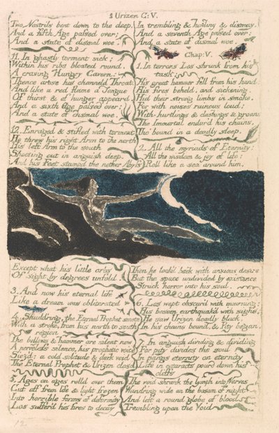 Urizen'in Birinci Kitabı, Levha 11, "Derinlere doğru eğilmiş iki burun deliği..." (Bentley 13) by William Blake