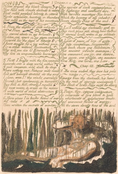 Urizen'in Birinci Kitabı, Levha 4, "Kasvetli çöllerde toplanma..." (Bentley 4) by William Blake