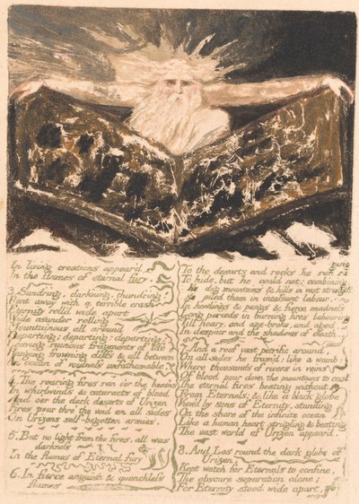 Urizen'in Birinci Kitabı, Levha 6, "Canlı yaratımlarda ortaya çıktı . . . . " (Bentley 5) by William Blake