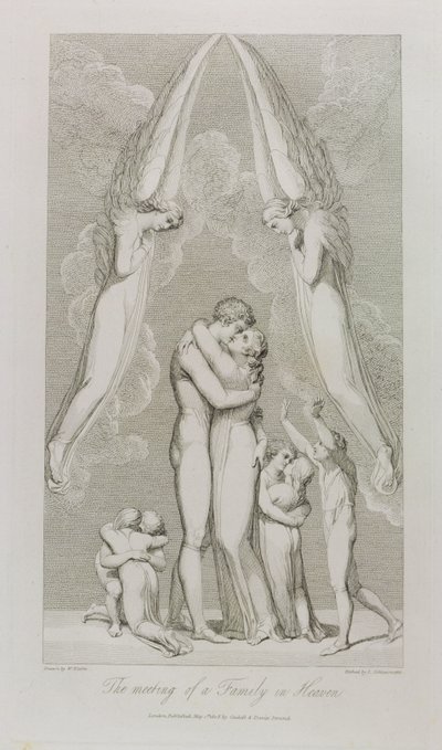 Cennette Bir Ailenin Buluşması, pl.4, Luigi Schiavonetti (1765-1810), 1808 tarafından oyulmuş William Blake