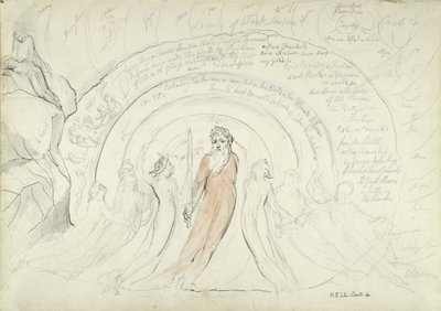 The Shades of Homer and other Poets of Antiquity, illustration to the Divine Comedy by Dante Alighieri, 1824-27 (pen & ink with wc over pencil and chalk on paper) by William Blake