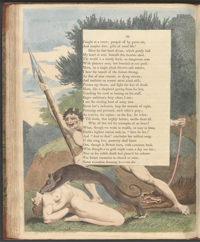 Young'ın Gece Düşünceleri, Sayfa 70, "'Ölene kadar, o kudretli avcı, hepsini topraklar" by William Blake