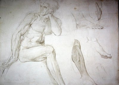Erkek çıplak çalışmaları (kağıt üzerine kalem) by William Blake Richmond