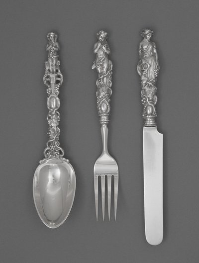 Çocuk Sofra Takımı Seti (Bıçak, Çatal ve Kaşık), c. 1865-1874 (gümüş) by William Bogert
