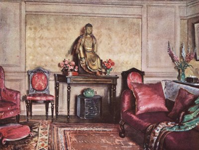 İç dekorasyon: Pembelerin başarılı bir şekilde kullanıldığını gösteren bir mobilya şeması (renkli lito) by William Bruce Ellis Ranken