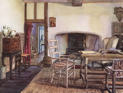 İç dekorasyon: Beyaz bir salon (renkli lito) by William Bruce Ellis Ranken