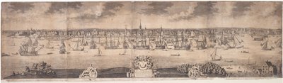 John Harris, 1717-18 tarafından kazınmış, Amerika'nın New York Eyaletindeki New York Ye Gelişen Şehri'nin Bir Güney Beklentisi by William Burgis