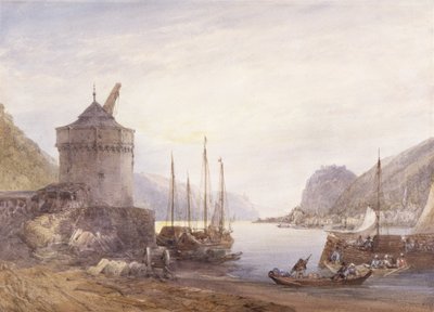 Ren Nehri Üzerinde Andernach (beyaz dokuma kağıt üzerine suluboya) by William Callow