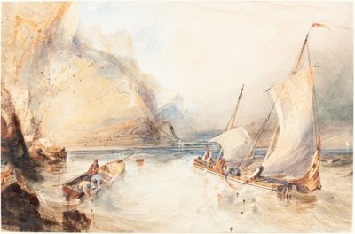 Kayalık Bir Sahilde Fransız Balıkçı Tekneleri by William Callow
