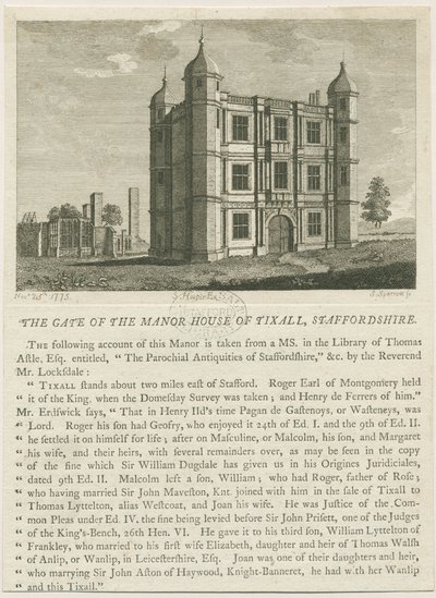 Tixall Hall - Gatehouse: gravür, nd [c 1813] (baskı) by William Carter