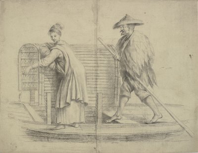 Çin sahnesi. Erkek ve kadın bir nehir teknesinde by William Chambers