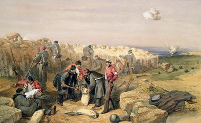 Rus Tüfek Çukuru (şimdi İngiliz), Colnaghi and Co., 1856 tarafından yayınlanan 'Doğudaki Savaş Yeri'nden levha by William Crimea Simpson